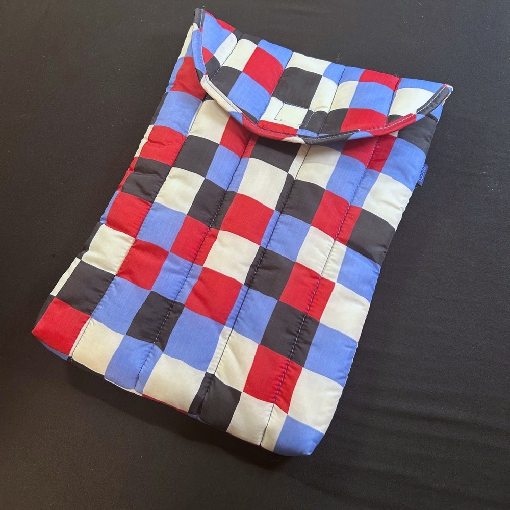 BAGGU Puffy 13" Laptop Sleeve Painted Check red white blue hook and loop